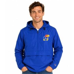 Champion Windbreaker Small Blue Kansas‎ Jayhawks NCAA Packable Quarter Zip Hood
